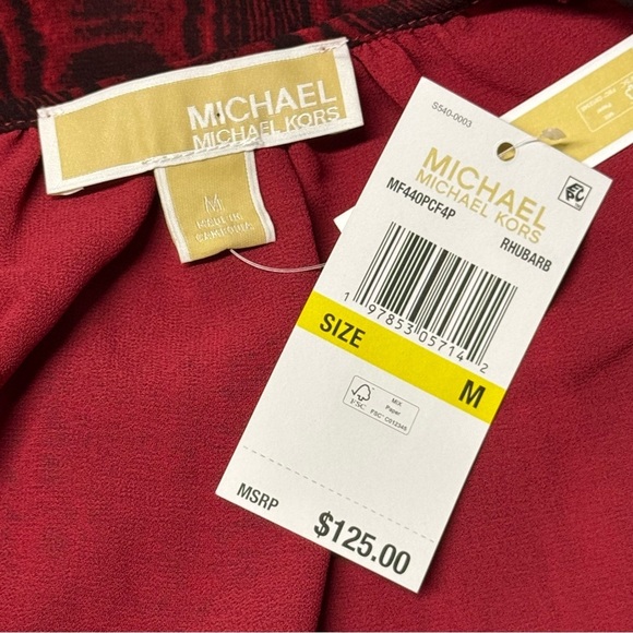 NEW Michael Michael Kors Moire Tie Crew Neck Long Sleeve Top Rhubarb Red - Picture 5 of 5